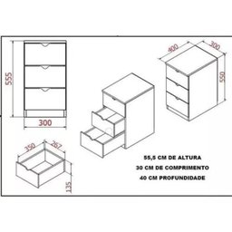 Gaveteiro com 3 Gavetas Preto - Multivisão - 3