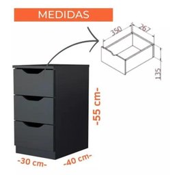Gaveteiro com 3 Gavetas Preto - Multivisão - 4