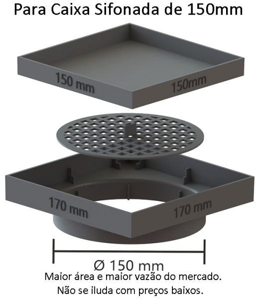 Ralo Invisível/oculto com Tela de Proteção Marrom Escuro 150 mm - 2
