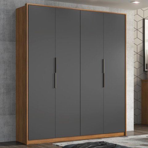 Guarda Roupa Casal 4 Portas e 3 Gavetas Attore - Amêndola/grafito