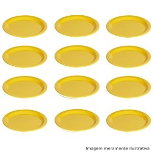 Conjunto de Prato Elegance Vemplast 19cm Linha Tropical em Polipropileno com 12 peças - Amarelo