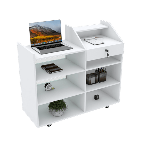 BALCÃO CAIXA VITRINE COM GAVETA E RODINHAS M441.B (LOJA) 100% MDF MUNDI MOVEIS