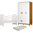 Ver imagem 1 de Berço Americano Mini Cama Mel com Colchão Gazin com Guarda Roupa Ipê 3 Portas Branco Cinamomo -Móvei