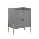 Ver imagem 1 de Mesa de Cabeceira Moderna Pequena com Gavetas Madeira Mdf Moriah 45cm Cinza com Pés e Puxadores Aço
