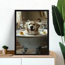 Ver imagem 1 de Quadro Divertido de Banheiro - Cão Labrador Banho 24x18cm - com Vidro:moldura Preta