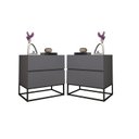 Ver imagem 2 de Kit 2 Mesas de Cabeceira 45cm Eros 2 Gavetas com Corrediças Telescopicas e Pés de Ferro