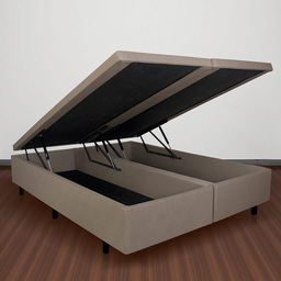 Cama Box Baú King 193x203x42cm Courino Linho com Pistão a Gás - 1