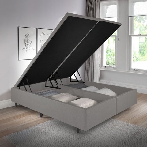 Cama Box Baú King 193x203x42cm Courino Linho com Pistão a Gás