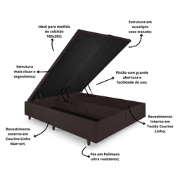 Cama Box Baú King 193x203x42cm Courino Linho com Pistão a Gás - 4