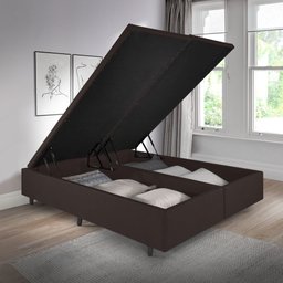 Cama Box Baú King 193x203x42cm Courino Linho com Pistão a Gás - 1