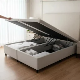 Cama Box Baú Queen 158x198x42cm Courino Linho com Pistão a Gás - 1 Cama Box Baú Queen 158x198x42cm Courino Linho com Pistão a Gás - 1