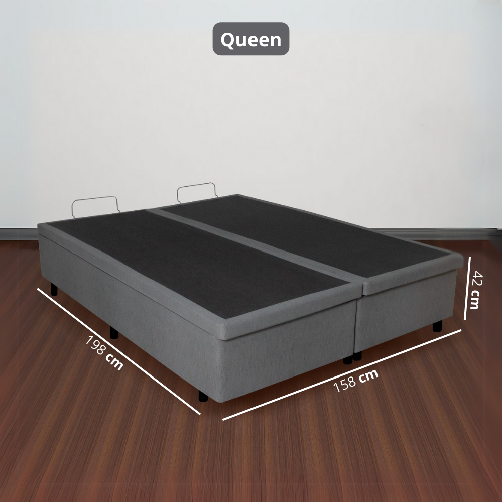 Base Box Baú Queen 158x198x42cm Courino Linho Cinza com Pistão a Gás - 2