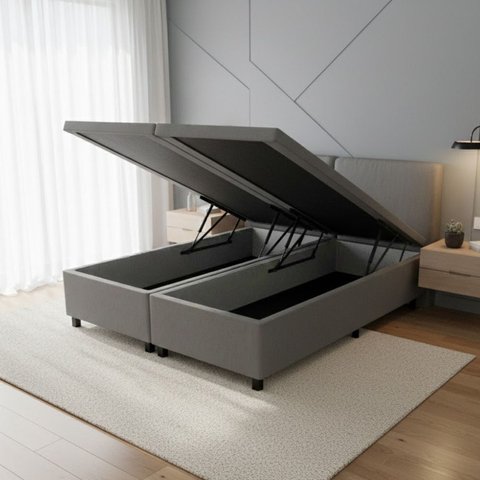 Cama Box Baú Queen 158x198x42cm Courino Linho com Pistão a Gás