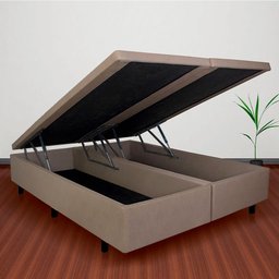 Cama Box Baú Queen 158x198x42cm Courino Linho Bege com Pistão a Gás - 1