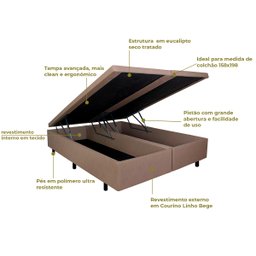 Cama Box Baú Queen 158x198x42cm Courino Linho Bege com Pistão a Gás - 2