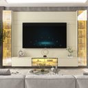 Ver imagem 4 de Home para TV Luminare 2 Cristaleiras LED Vidro Reflecta 100% MDF Off White - Gelius