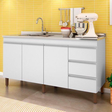 Balcão de Pia Karen 119 cm 2 Portas sem Tampo Peternella: Branco