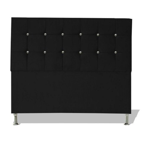 Cabeceira de Cama Box Cristal Queen 160 Cm Botão Strass Suede Preto do Lar Móveis