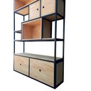 Ver imagem 6 de Estante Industrial Ferro Cor Preta e Madeira Cor Marítimo - com Nichos, Prateleiras e Gavetas