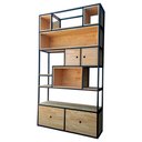 Ver imagem 2 de Estante Industrial Ferro Cor Preta e Madeira Cor Marítimo - com Nichos, Prateleiras e Gavetas