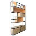 Ver imagem 7 de Estante Industrial Ferro Cor Preta e Madeira Cor Marítimo - com Nichos, Prateleiras e Gavetas