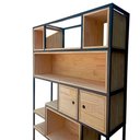 Ver imagem 5 de Estante Industrial Ferro Cor Preta e Madeira Cor Marítimo - com Nichos, Prateleiras e Gavetas