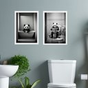 Ver imagem 1 de Kit 2 Quadros Decorar Banheiro - Urso Panda 45x34cm - com Vidro:moldura Branca