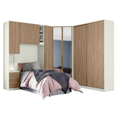 Quarto Modulado Solteiro Ambiente 2 New Predileto 5 Peças Areia Jequitibá - Henn