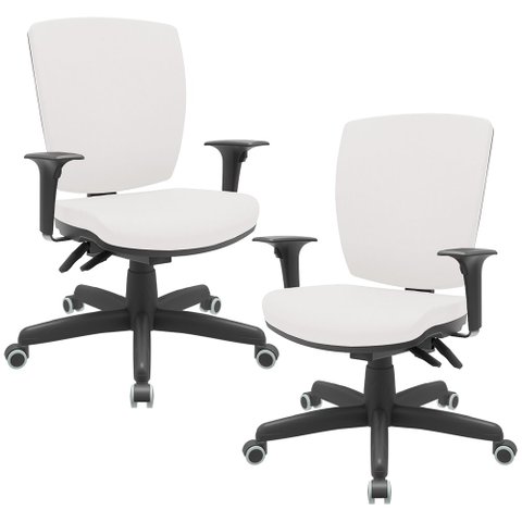 Kit 02 Cadeiras de Escritório Diretor Office Giratória Preto Alta Flexi P03 Vinil Branco - Lyam Lyam