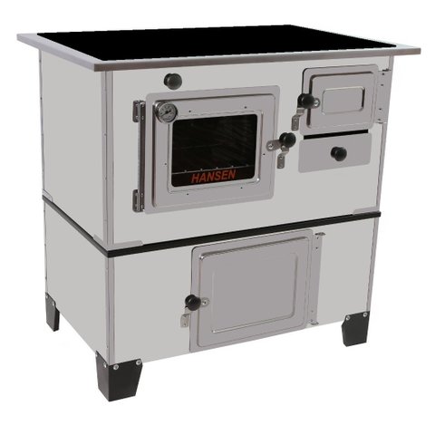 Fogão a Lenha Luxo Inox N1 Vitrocerâmica Chaminé Direita Hansen
