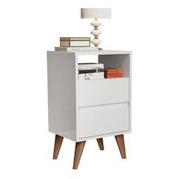 Mesa de cabeceira retrô pés palitos 2 gavetas -Lotus- CM - Branco - 4