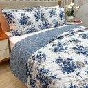 Ver imagem 2 de Cobre Leito King Confort Print Micropercal 300 Fios Toque de Algodão 3 Peças - Flores Azuis - 100% P