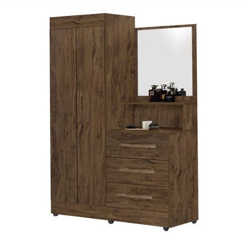 Guarda-Roupa Solteiro Móveis Primus com Espelho Penteadeira 2 Portas 3 Gavetas Onix Luxo
