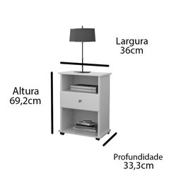 Mesa de Cabeceira Otto 1 Gaveta e Rodízios – Branco – Móveis Primus - 5