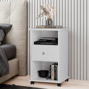Mesa de Cabeceira Otto 1 Gaveta e Rodízios – Branco – Móveis Primus