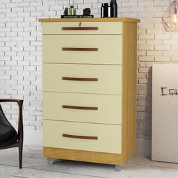 Cômoda Emas 5 Gavetas com 1 Chave – Mel com Pérola – Móveis Primus - 1