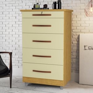 Cômoda Emas 5 Gavetas com 1 Chave – Mel com Pérola – Móveis Primus