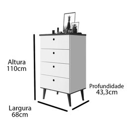 Cômoda com 4 Gavetas Retrô Lottus - Pérola com Freijó - Móveis Primus - 5