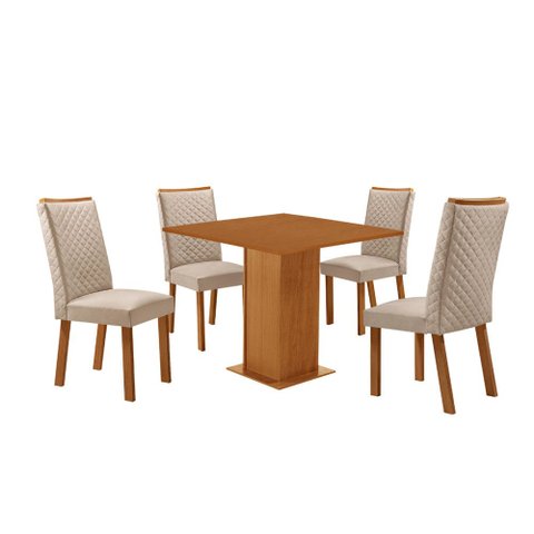 Mesa de Jantar Loren 90cm Tampo MDF Canto Reto Laminado com 4 Cadeiras Lira