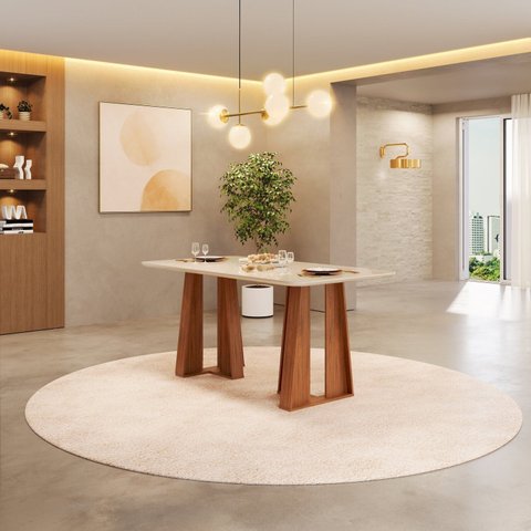 Mesa de Antar Karen 1700 Tampo Chanfrado 2026 Marrom/Freijo/Off White