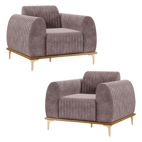 Kit 2 Poltronas Decorativas Sala de Estar Base de Madeira Euro Veludo Rosê - Gran Belo