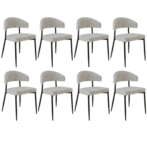 Kit 08 Cadeiras Estofada para Sala de Jantar Serena Preto C01 Linho Lautrec Off White - Lyam Decor