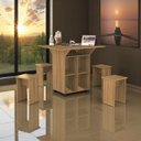 Ver imagem 2 de Mesa Dobrável Annie 4 Banquetas Mdf Retrátil Rodízios Multiuso Compacta Funcional:amendoa