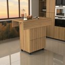 Ver imagem 5 de Mesa Dobrável Annie 4 Banquetas Mdf Retrátil Rodízios Multiuso Compacta Funcional:amendoa