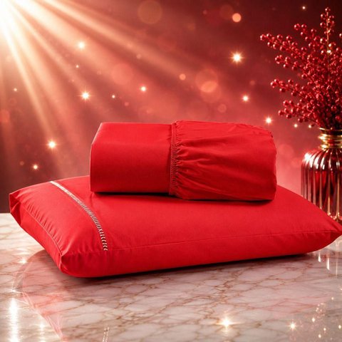 Jogo de Cama Quality Solteiro 2 Peças Micropercal 600 Fios Macio Vermelho Casa Show Enxovais