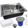 Cuba Pia Simples de Aço Inox 304 para Cozinha Gourmet Luxo C510 com Válvula Acessórios e Lixeira - 1