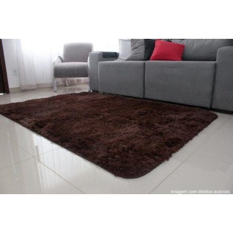Tapete para Sala Peludo 2,00x1,40 Felpudo Luxo Marrom Liso