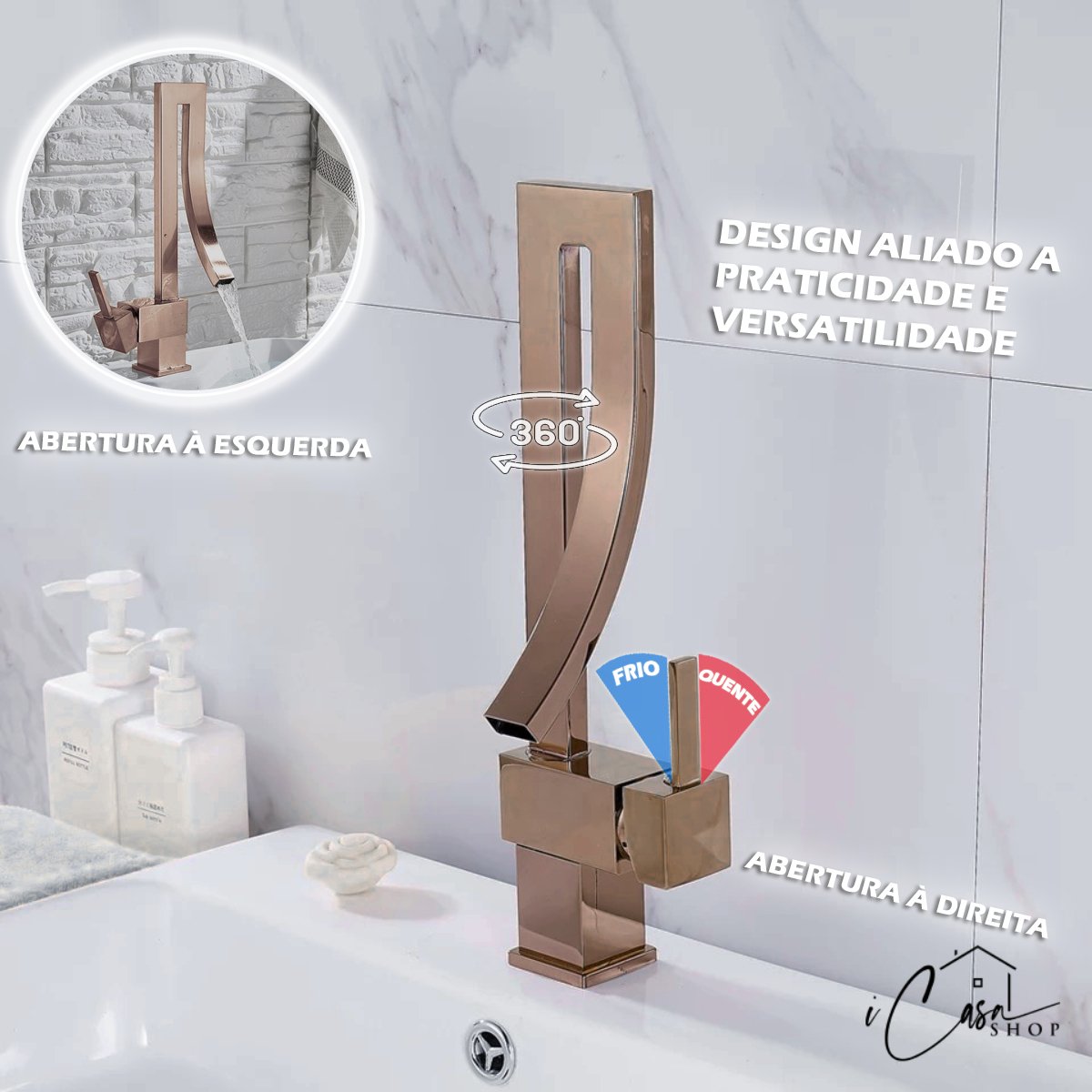 Torneira Banheiro Lavabo Rose Gold Misturador Monocomando Giratória iCasa Shop - IC-925RG - 5