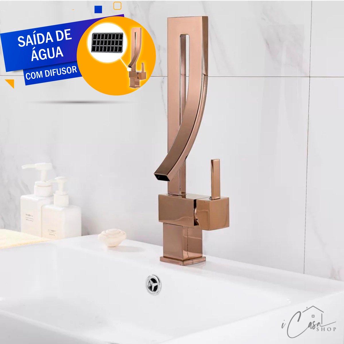 Torneira Banheiro Lavabo Rose Gold Misturador Monocomando Giratória iCasa Shop - IC-925RG - 6