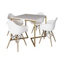 Ver imagem 6 de Mesa Jantar Industrial Quadrada 90cm Branca Base V Dourada com 4 Poltronas Daw Madeira Cor: Branco